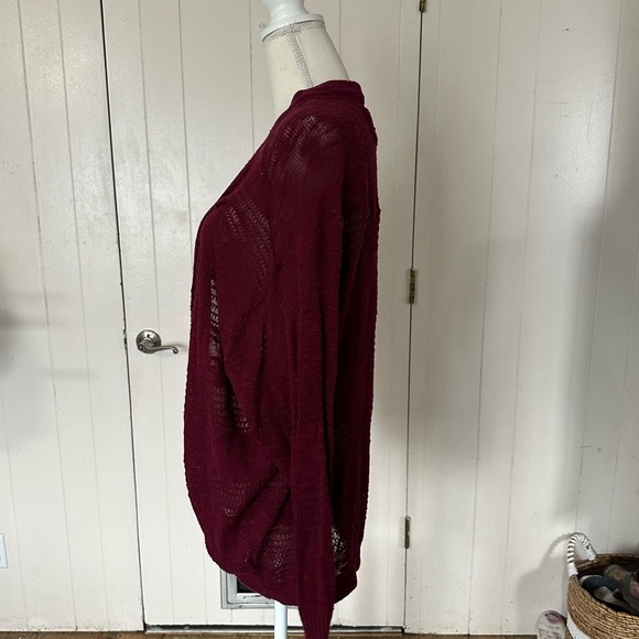 Element Burgundy Red Purple Cardigan Sweater Open Boho Knit High Low Long Sleeve - Picture 5 of 10